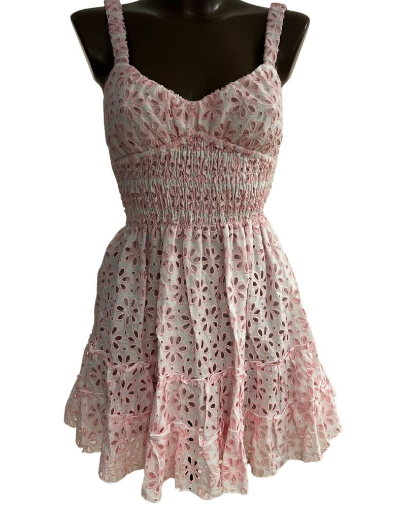 Dress Pesca Short Lace Sangallo Pink Print