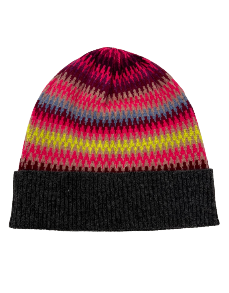 Fairisle Beanie Derby Grey Abergine Bordeaux   OS