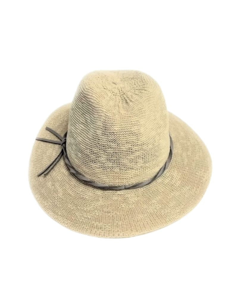 23S-0227 Cotton Blend Flat Brim Fedora Hat with Tie Cream 24