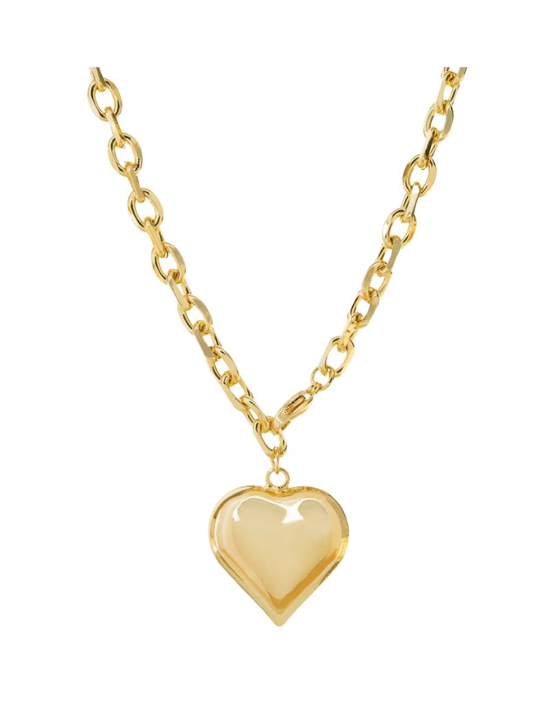 3909N Gold 20" Oval Cable Chain Necklace with Large Hollow Heart Charm