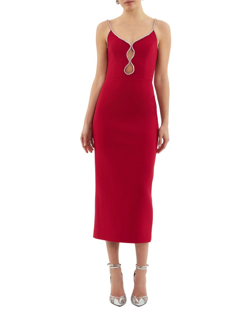 Akari Strap Midi Dress Red