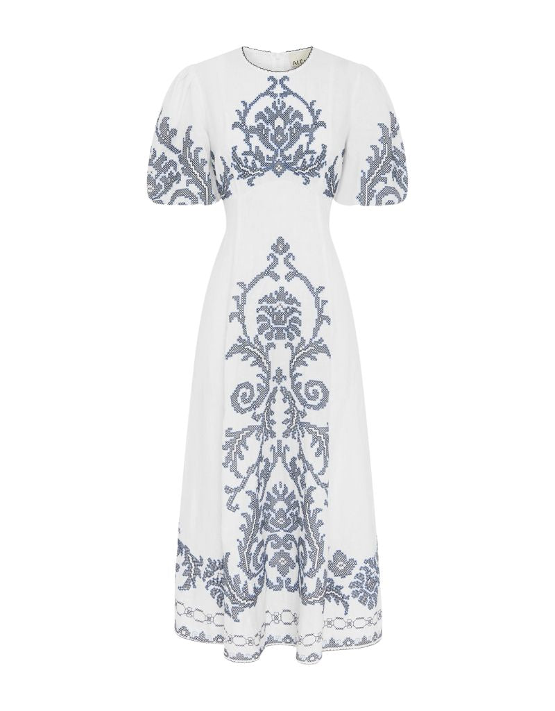 Alemais Hazel Embroidered Midi Dress White