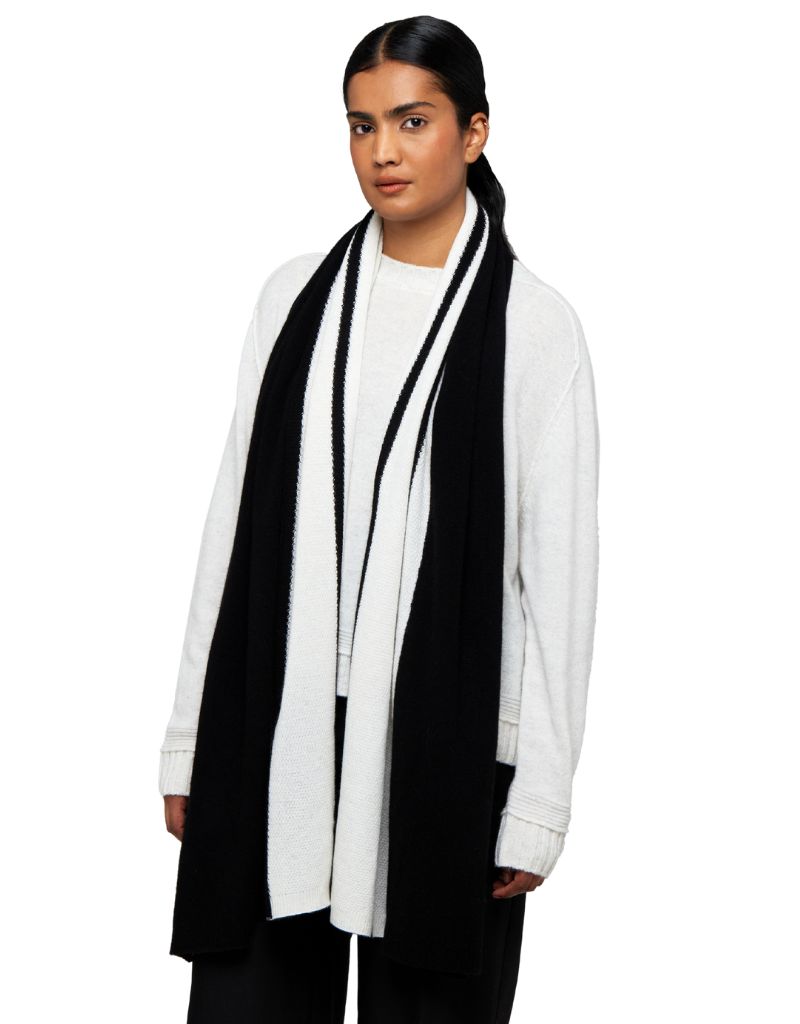 Brodie Textured Stripe Scarf Black Organic White