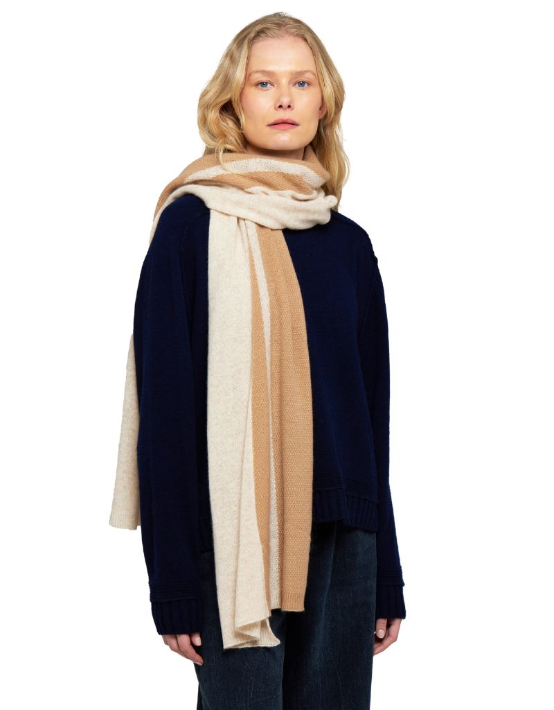 Brodie Textured Stripe Scarf Cygnet Camel