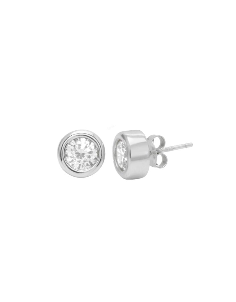 JTG Jewelry Bezel Diamond Studs Silver