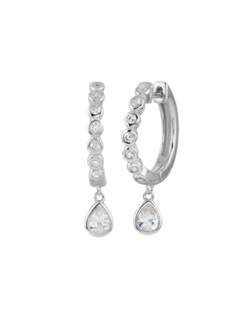 JTG Jewelry Bezel Drop Huggies Silver