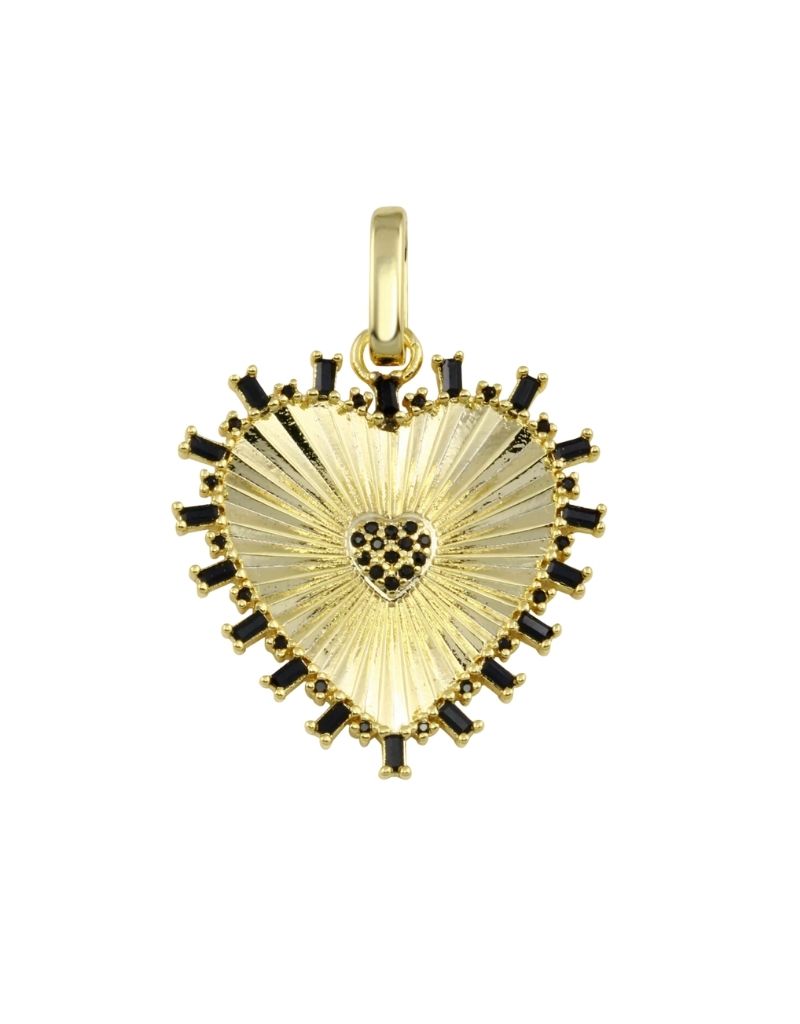 JTG Jewelry Fluted Heart Charm Gold Black