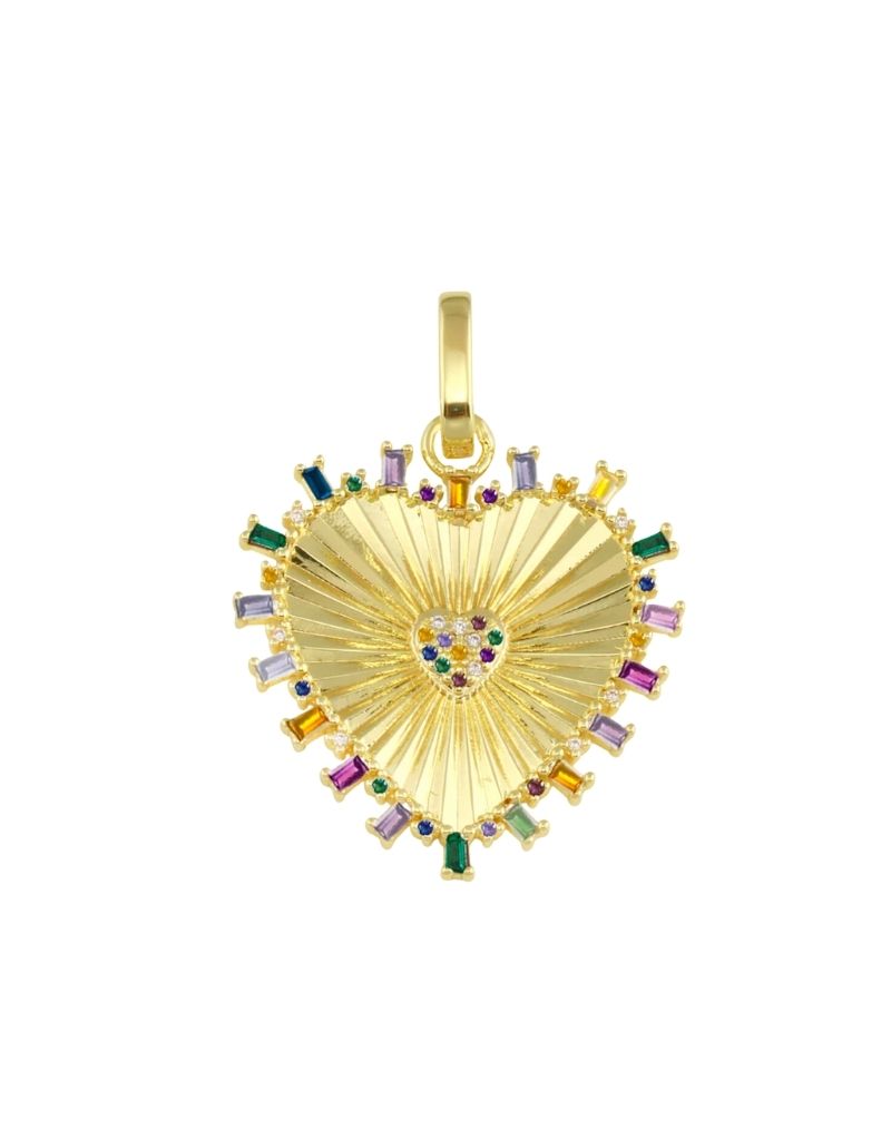 JTG Jewelry Fluted Rainbow Heart Charm Gold