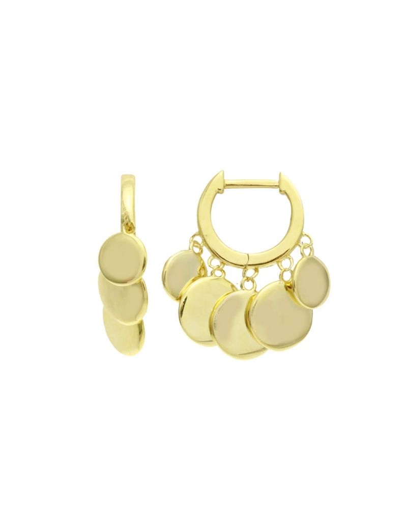 JTG Jewelry Solid Disks Hanging Huggies Gold