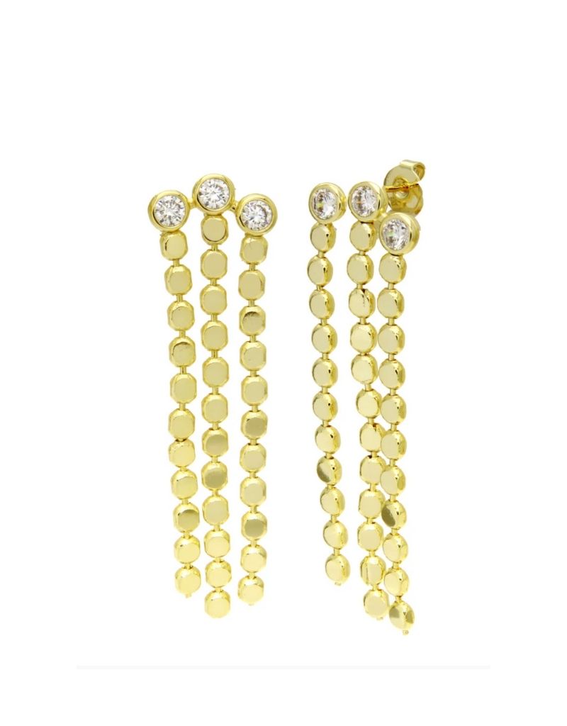 JTG Jewelry Triple Bezel Falling Gold Earrings