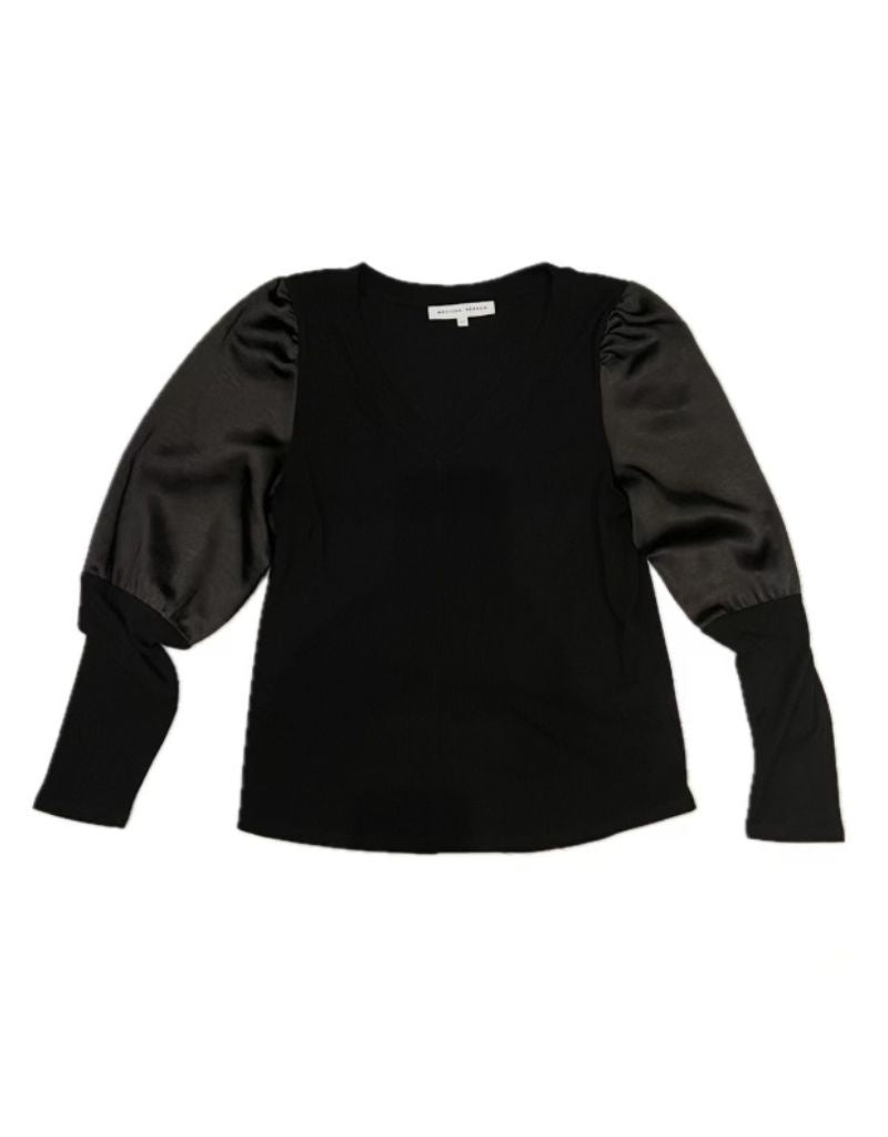 Joana Satin and Rib Blouse Black