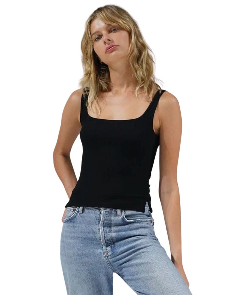 LNA Scoop Ribbed Tank Black