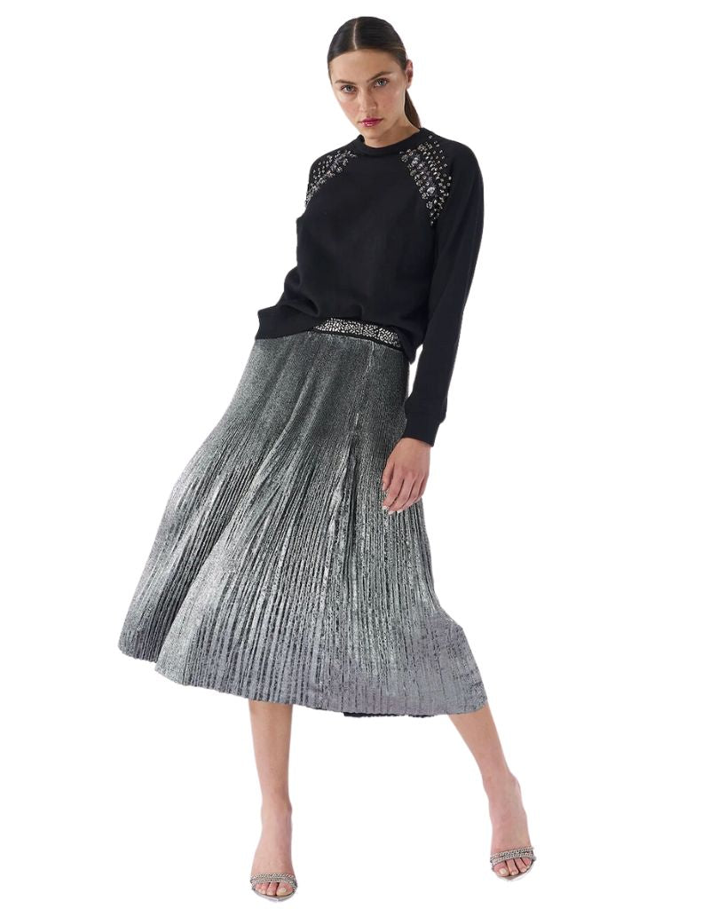 Le Superbe Foil Pleated Skirt Silver