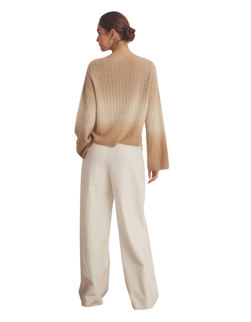 Luxe Cashmere Dip Dye Crew Tan Combo