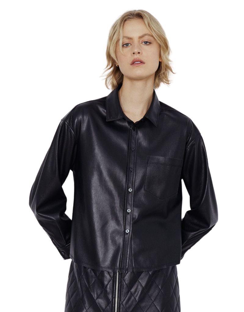 Melissa Nepton Driane Faux Leather Blouse Black