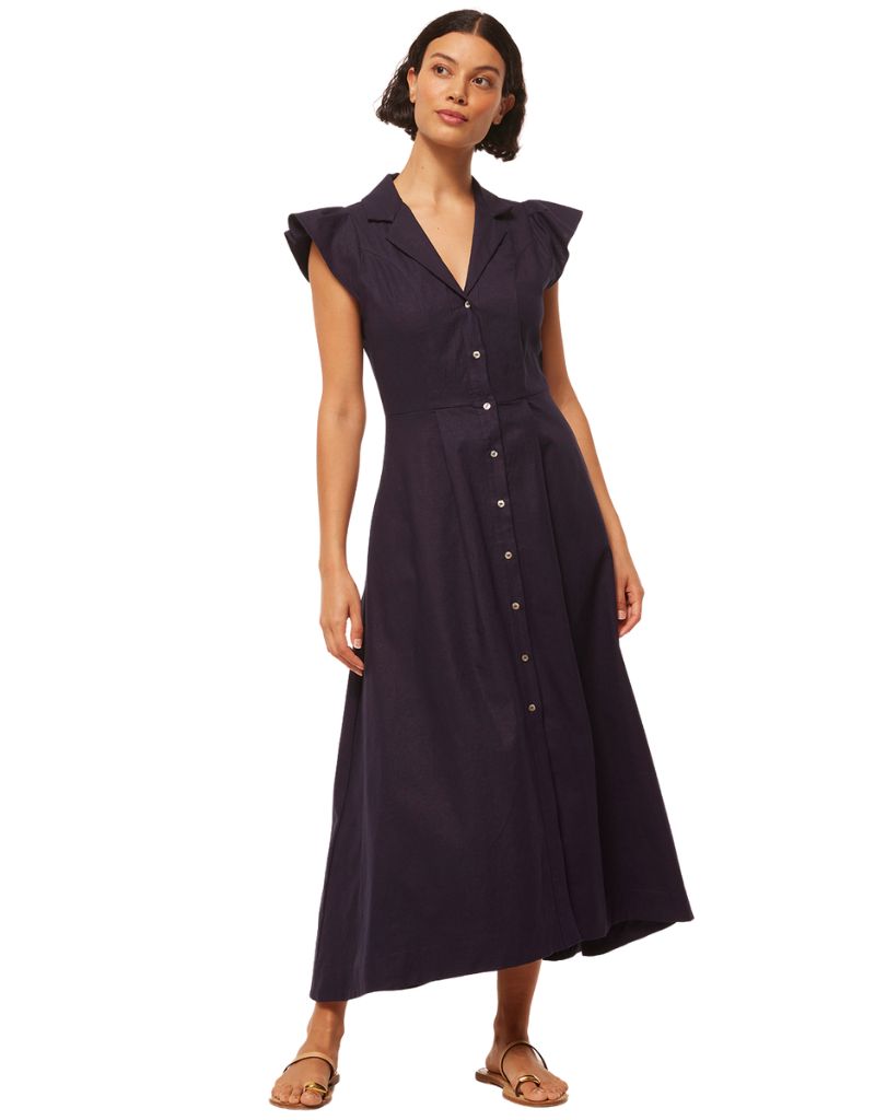 Misa Almaz Dress Navy Linen front view