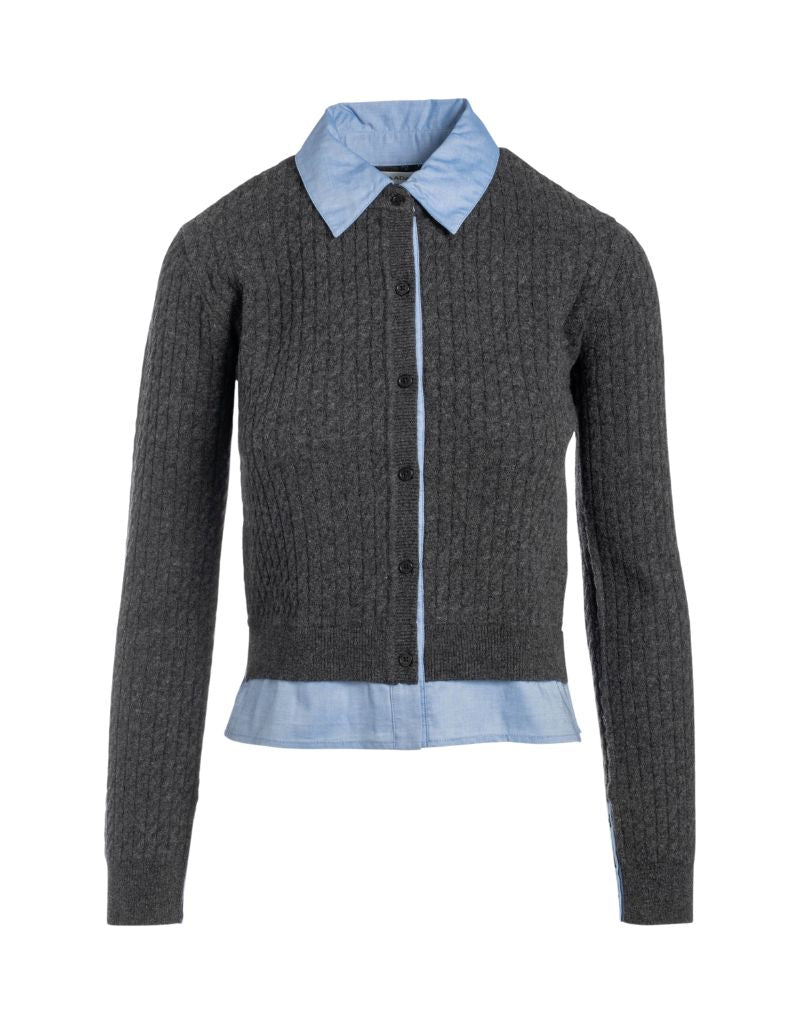 Naadam Mixed Media Cable Cardigan Smoke