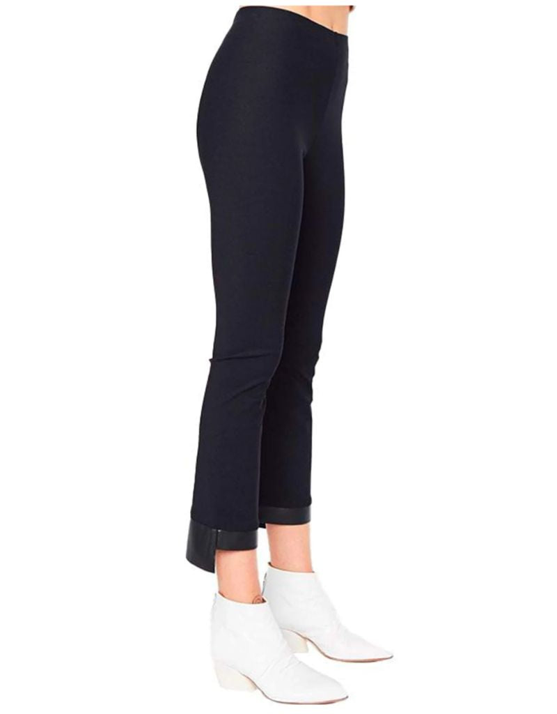 Olga Leather Step Hem Cropped Flare Tech Stretch Legging Black