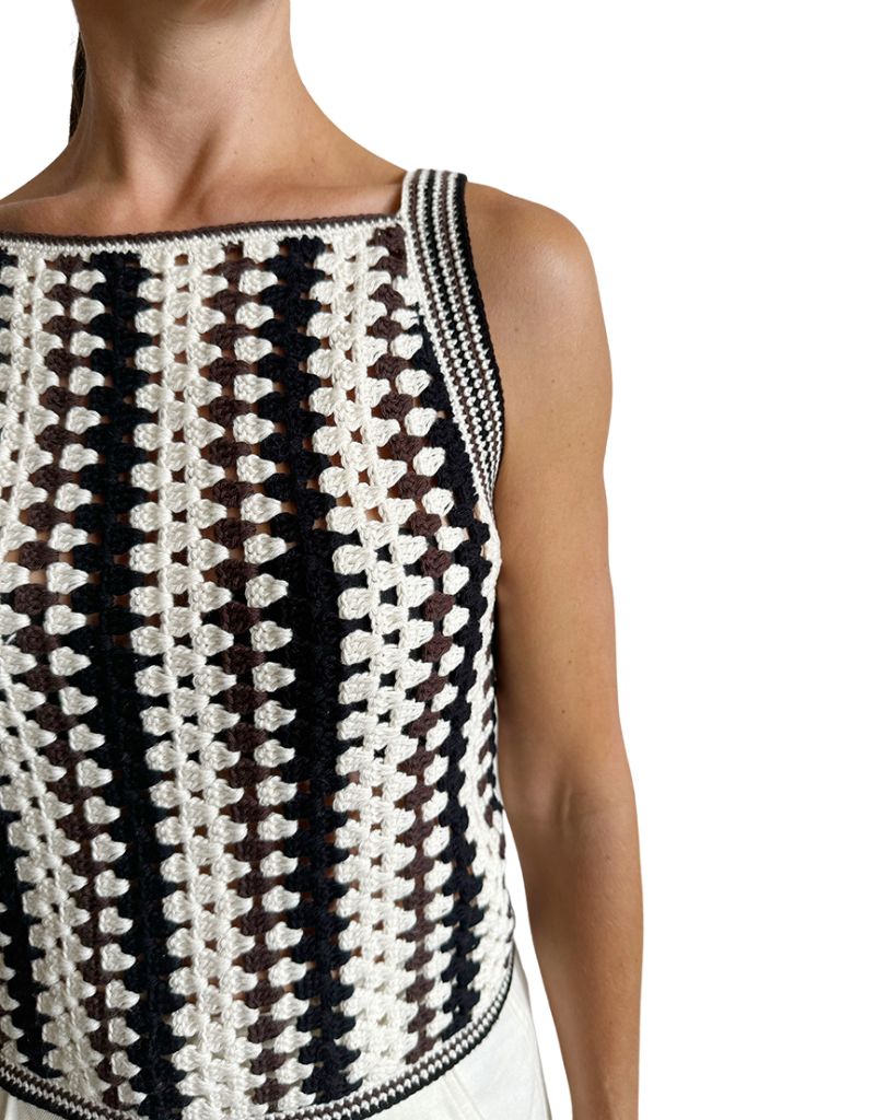 Kerry Crochet Top Ivory Espresso Black