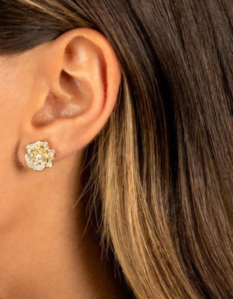 E72137-BRGLD Pave CZ Flower Stud Earring Gold