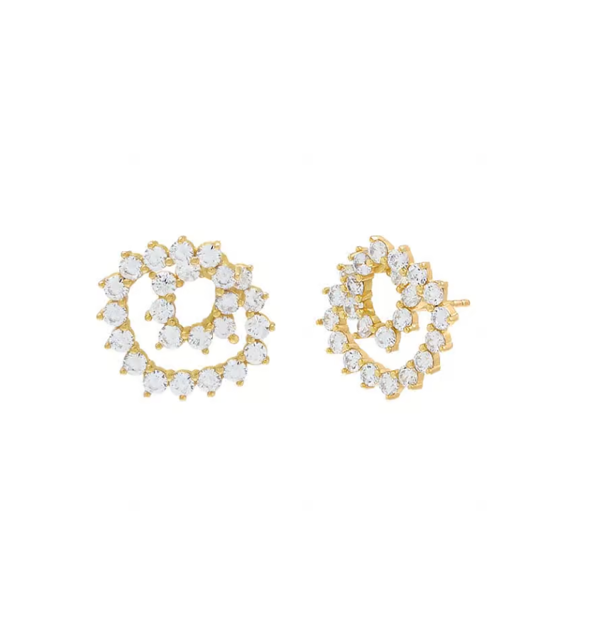 E99894-GLD 3 Prong Tennis Loop On The Ear Stud Earring Gold