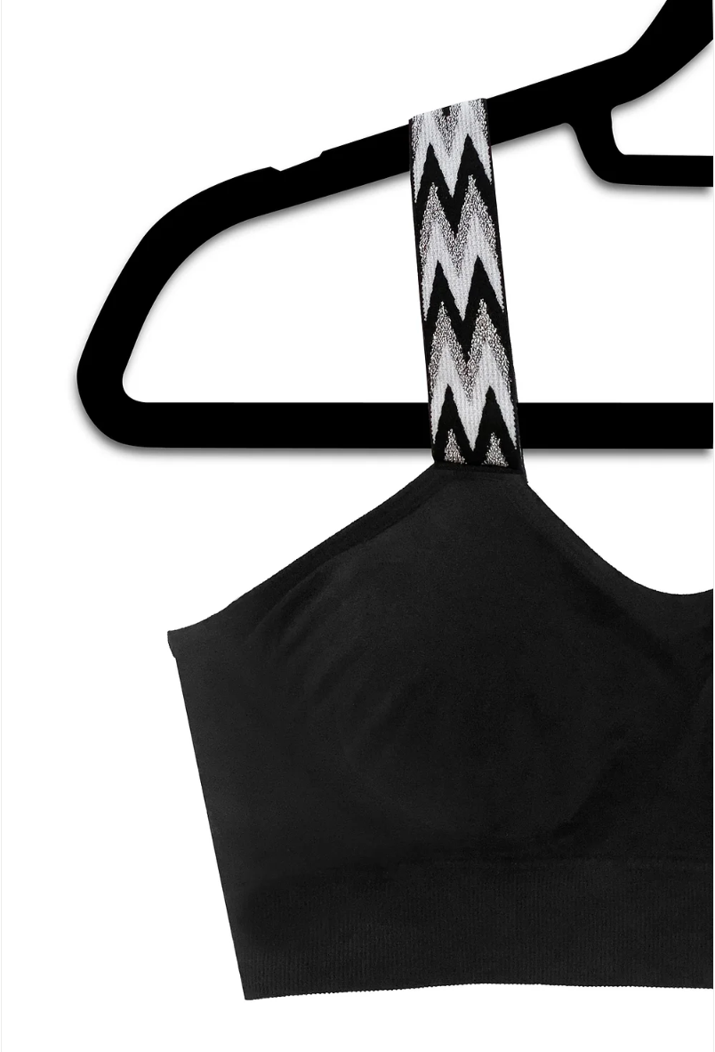 Black Bra With Attached Metallic Chevron Strap