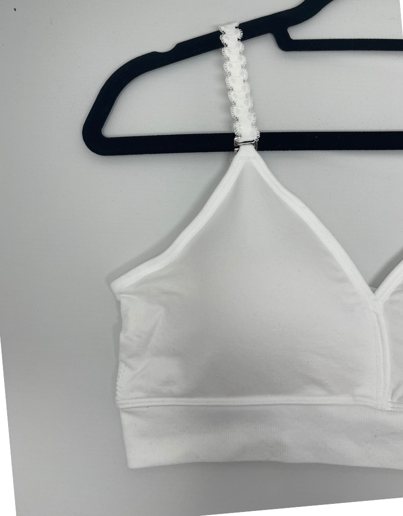 White Plunge Bra with Interchangable  White  Lace Strap