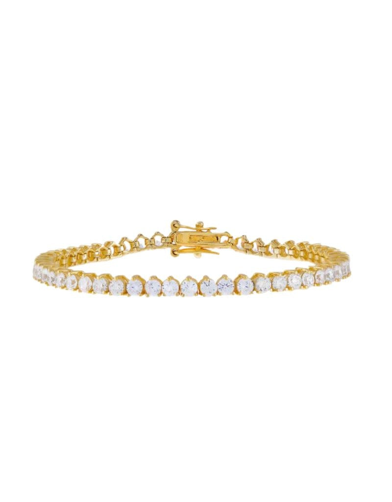 B95738-GLD-3MM-17 Three Prong Tennis Bracelet Gold