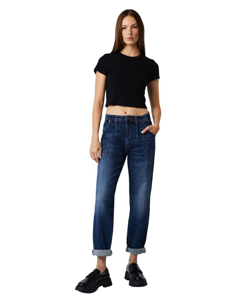 Jimmy Pleated High Rise Baggy Roll Up Jeans Dark Venezia F23