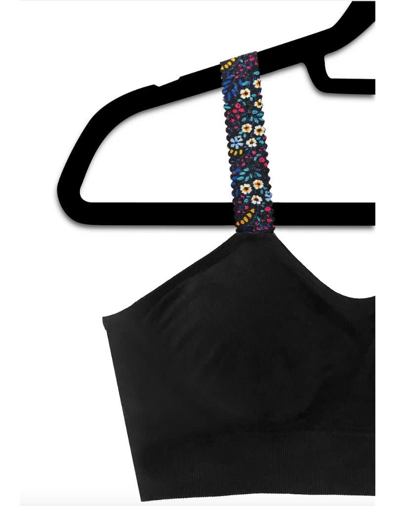 Black Bra with Attached Boho Flowers Strap