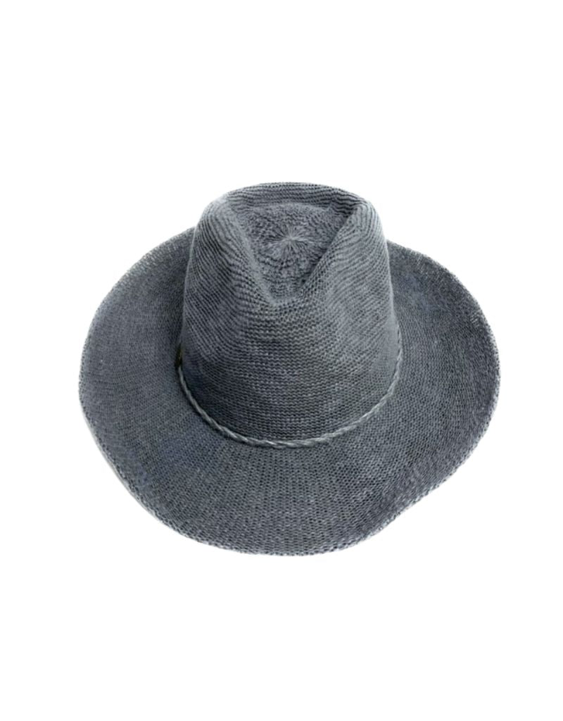 24S-0416 Cotton Blend Cowboy Fedora Hat with Rope Accent Slate Blue