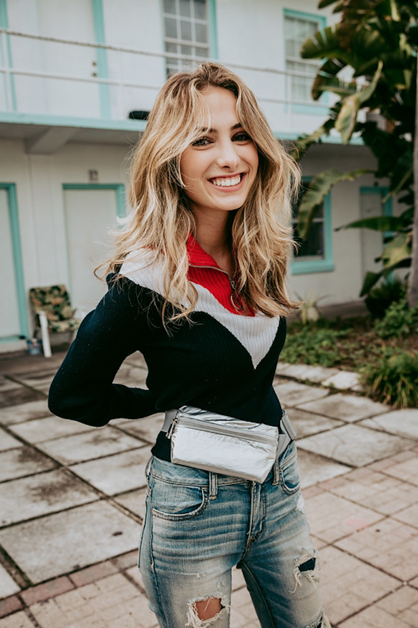 Fanny Pack - Metallic Silver with Gray Strap