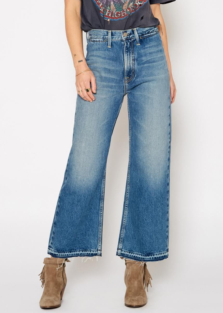 Queen Wide Leg Destroyed Patch Jeans In Tahoe