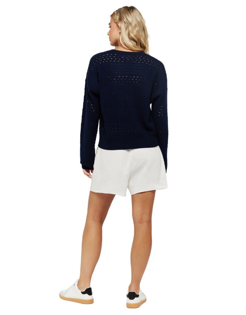 Clare Open Pointelle Crew Navy