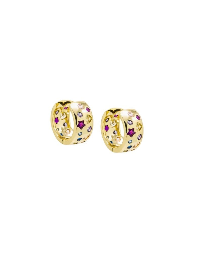 E93000BRGLD Colored Scattered Multi Shape CZ Huggie Earring