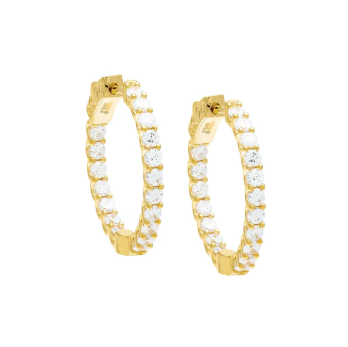 E18709-GLD-25MM-698 CZ Thin Round Hoop Earrings Gold