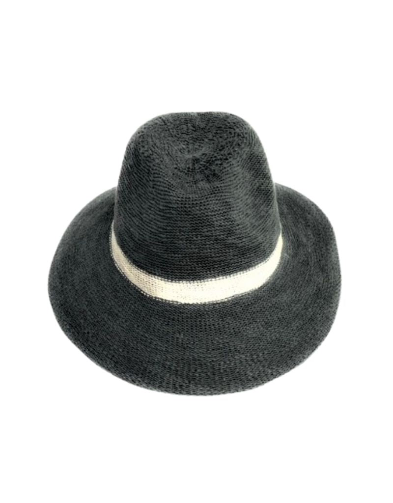 18S-1615P Cotten Blend Fedora Brim Hat With Stripe Charcoal 24