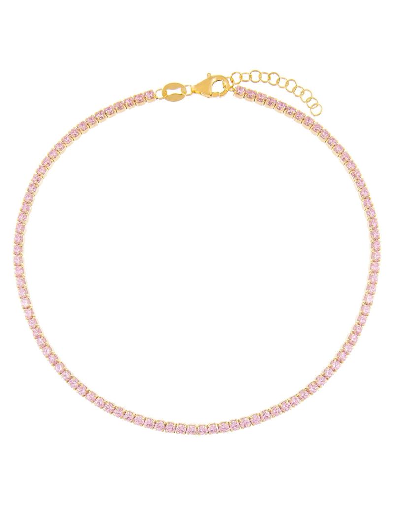 A55537-PNK-2MM-588 Thin Colored Tennis Anklet Sapphire Pink