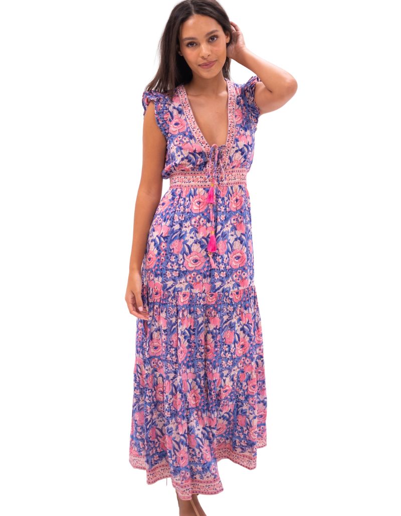 Farrah Maxi Dress Indigo Pink floral 6 SU24-6