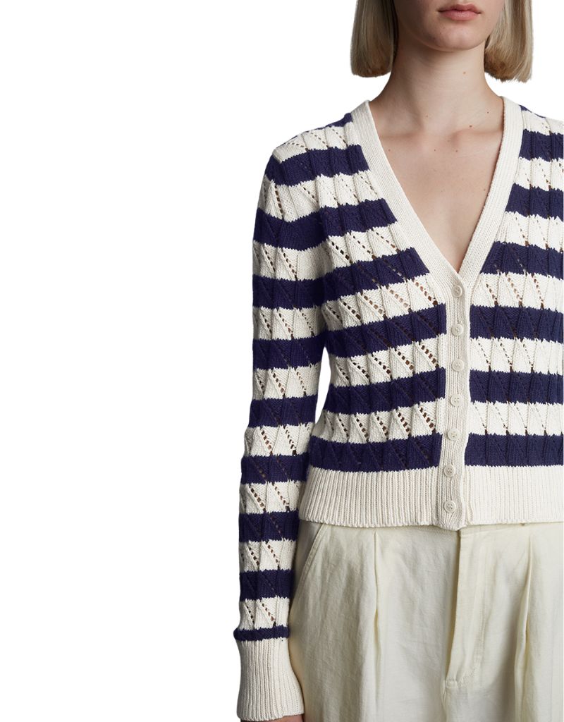 Aya Stripe Cardi Ivory Navy Stripe