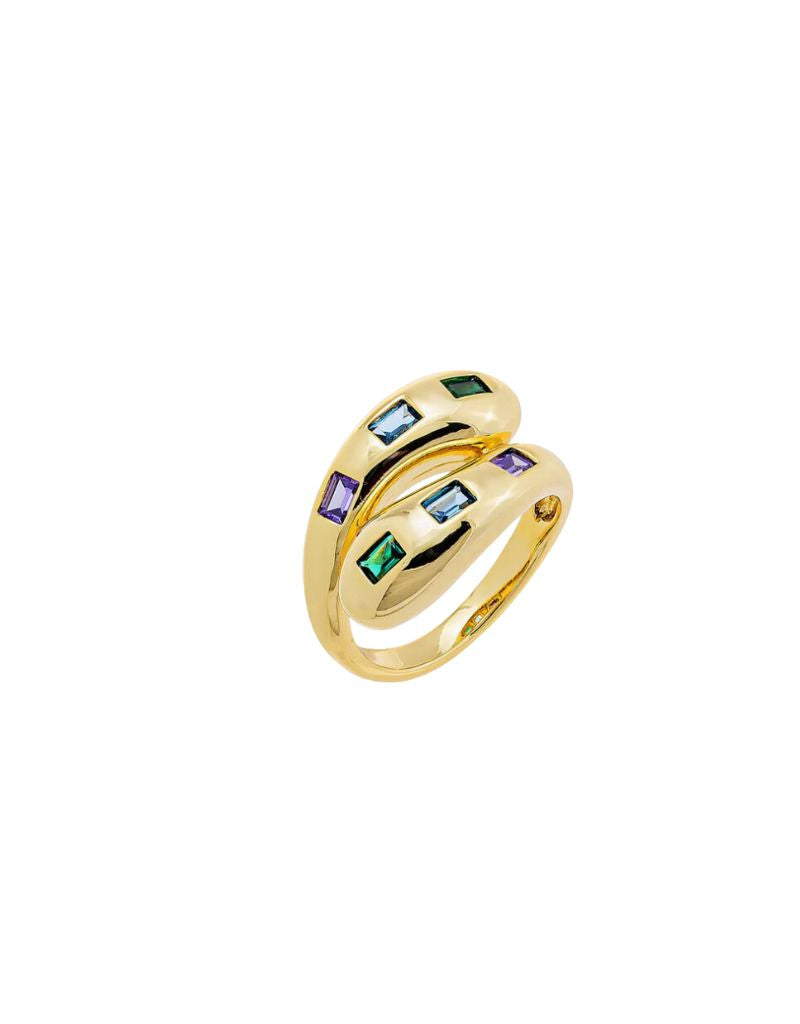 R93062-BRGLD Colored Scattered Baguette Wrap Ring Gold Size 7