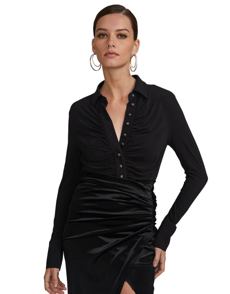 Tianna Crystal Button Shirt Black H23