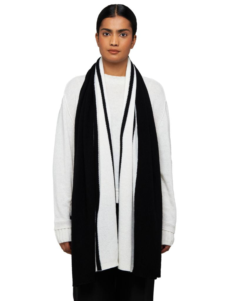 Textured Stripe Scarf Black Organic White