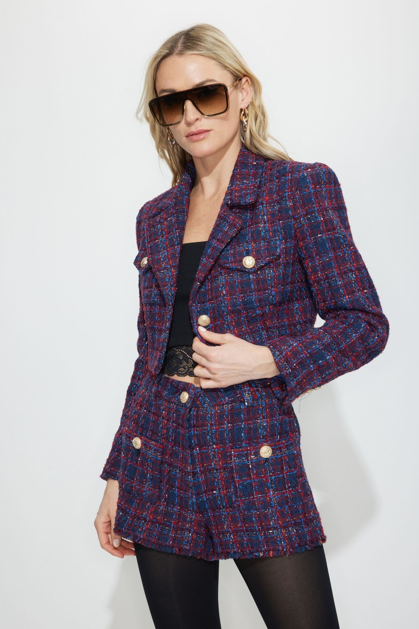 Norah Tweed Blazer Navy Merlot