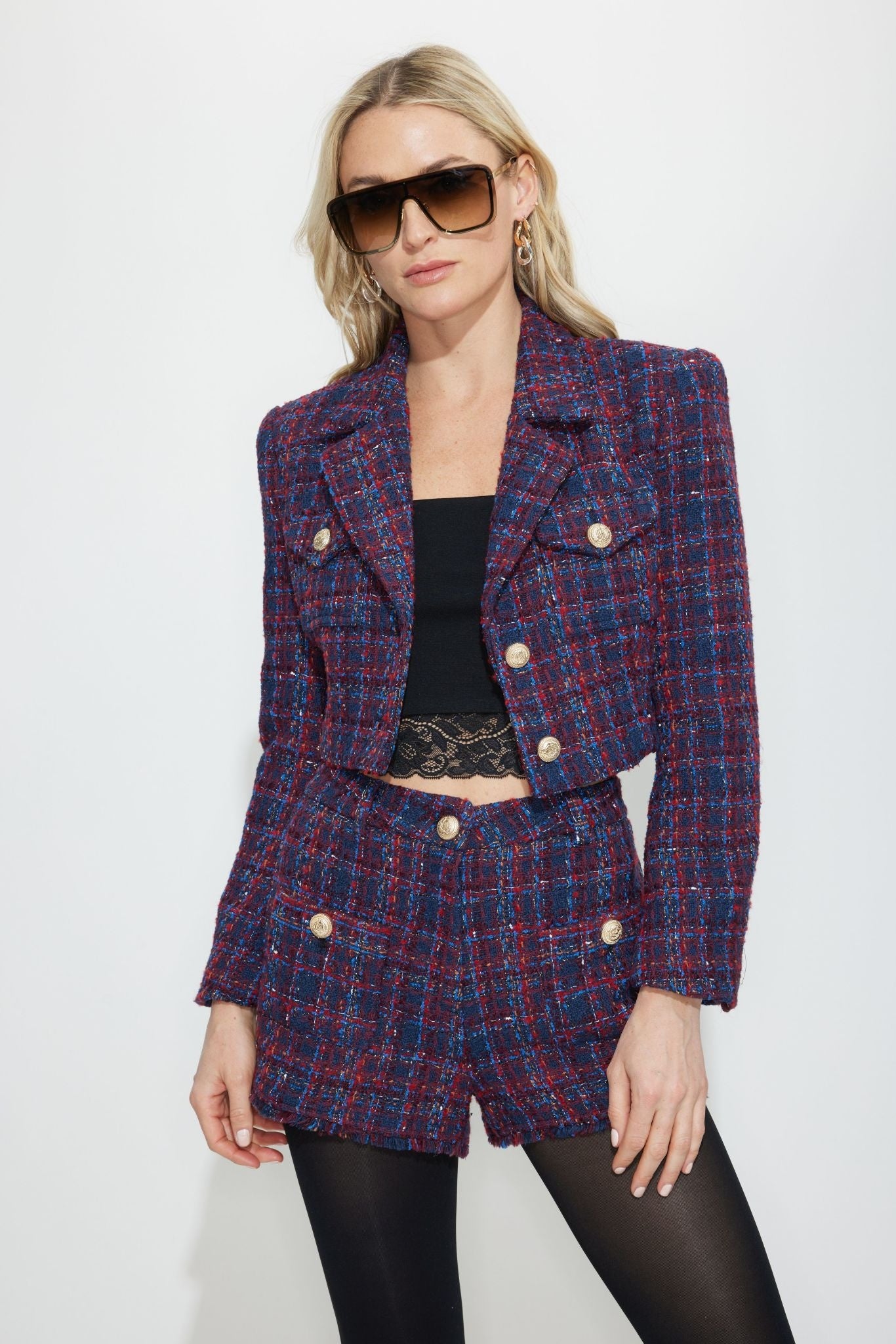 Norah Tweed Blazer Navy Merlot