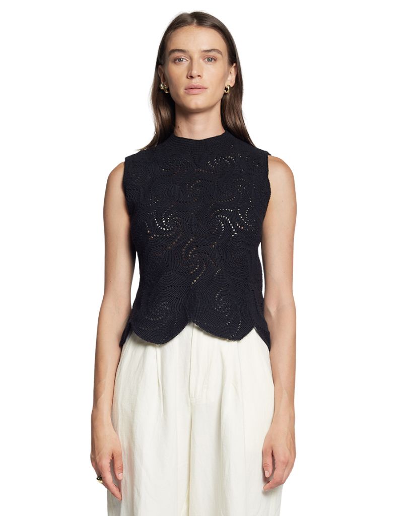 Evie Crochet Tank Black