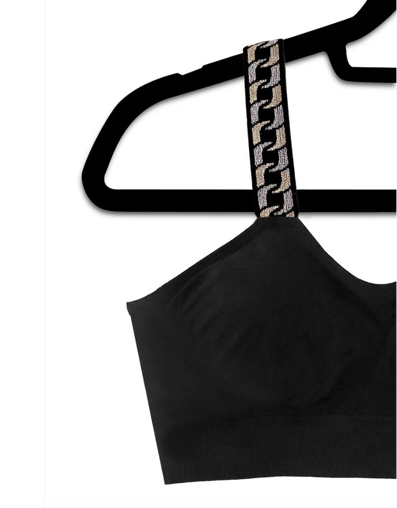 Black Bra Attached Strap Metallic Chain