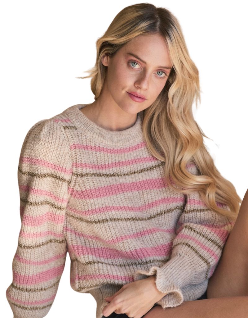 BTB Los Angeles Bailey Stripe Sweater Rose Stripe