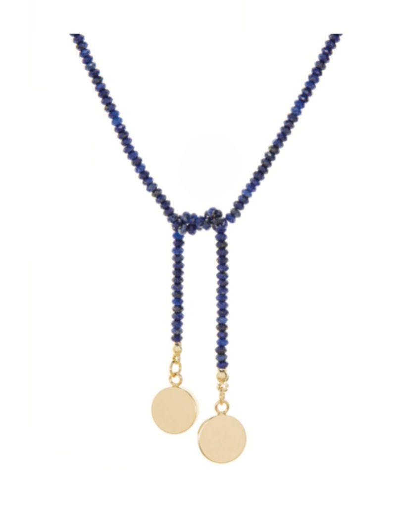 3734N Gold Plated Lapis 20" Beaded Lariat with Disc Charms