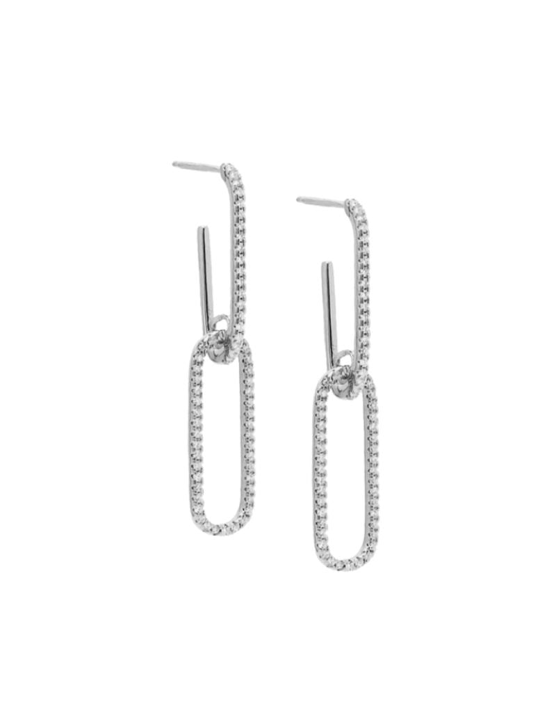 E74134 Double Pave Drop Link Stud Earrings Silver